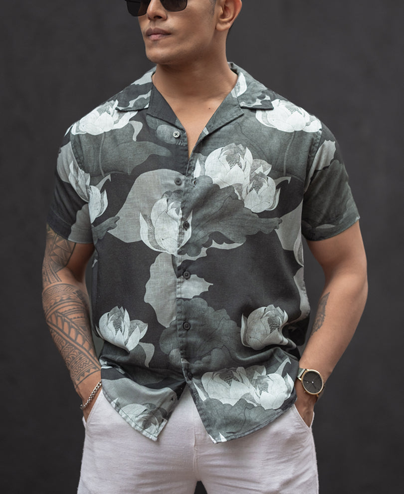 Multi Colour Flower Printed Half Sleeves Shirt