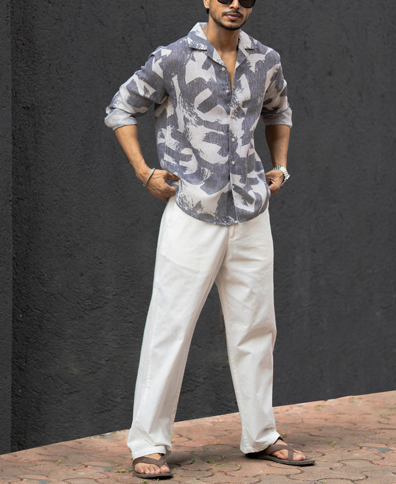 Dark Grey Regular Fit Printed Full Sleeves Shirt