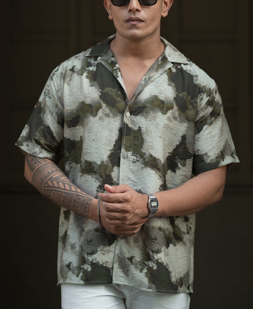 Olive Regular Fit Half Sleeves Shirt
