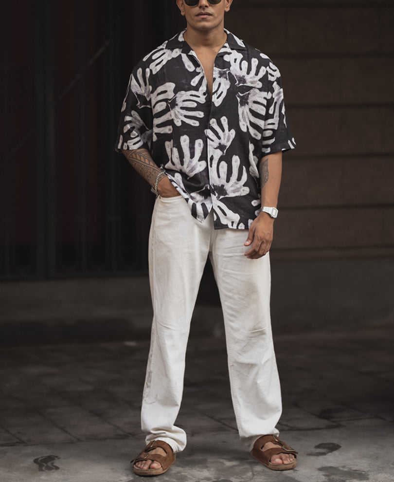 Black Abstract Print Oversized Half Sleeves Shirt