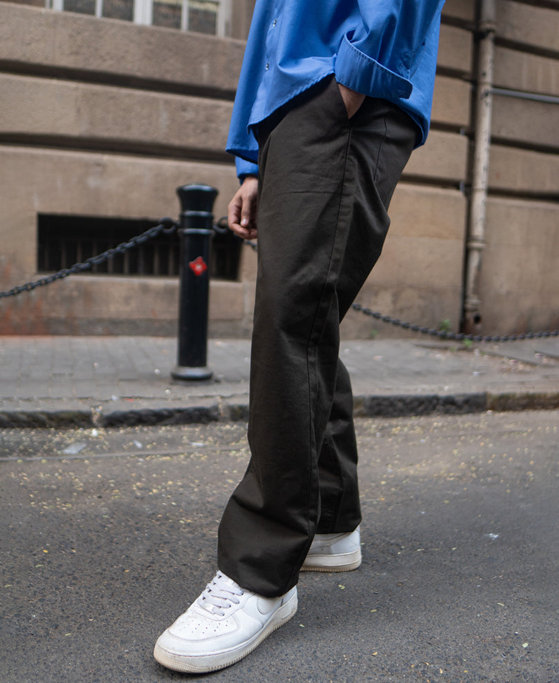 Olive Cotton Trousers With Belt