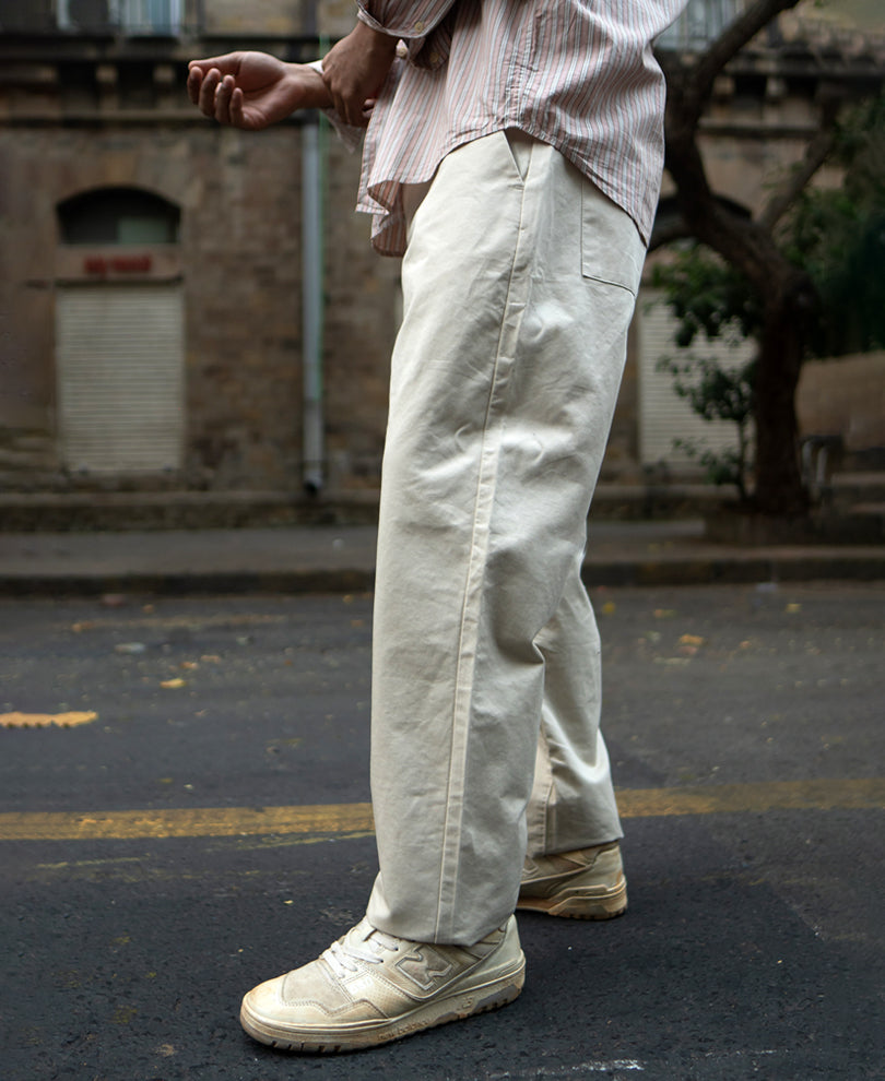 Cream Regular Fit Cotton Pants
