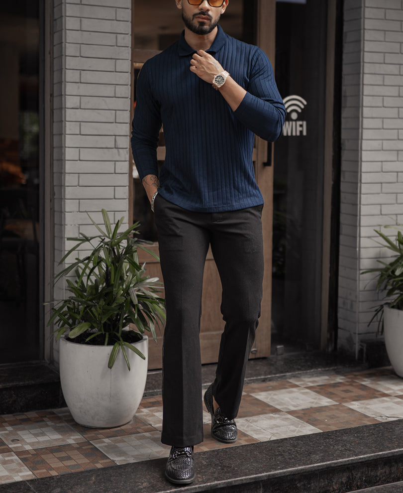 Navy Blue Regular Fit Full Sleeves T-Shirt