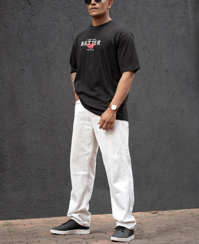 Black Printed Oversized Half Sleeve T-Shirt