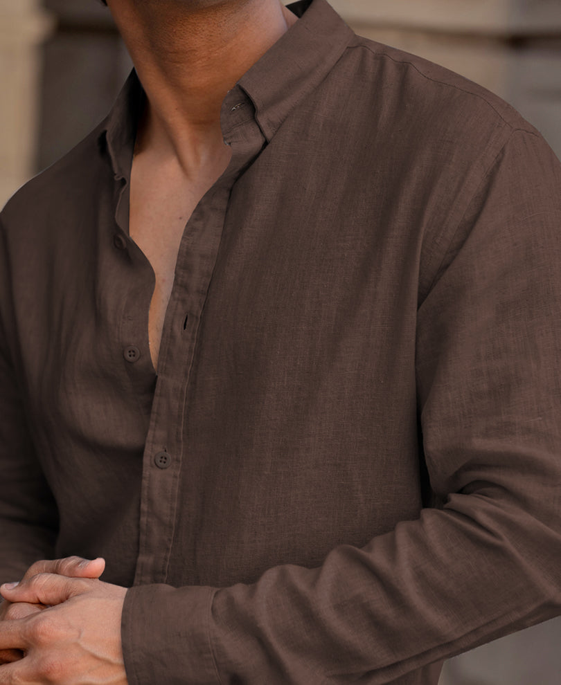 Brown Linen Blend Shirt