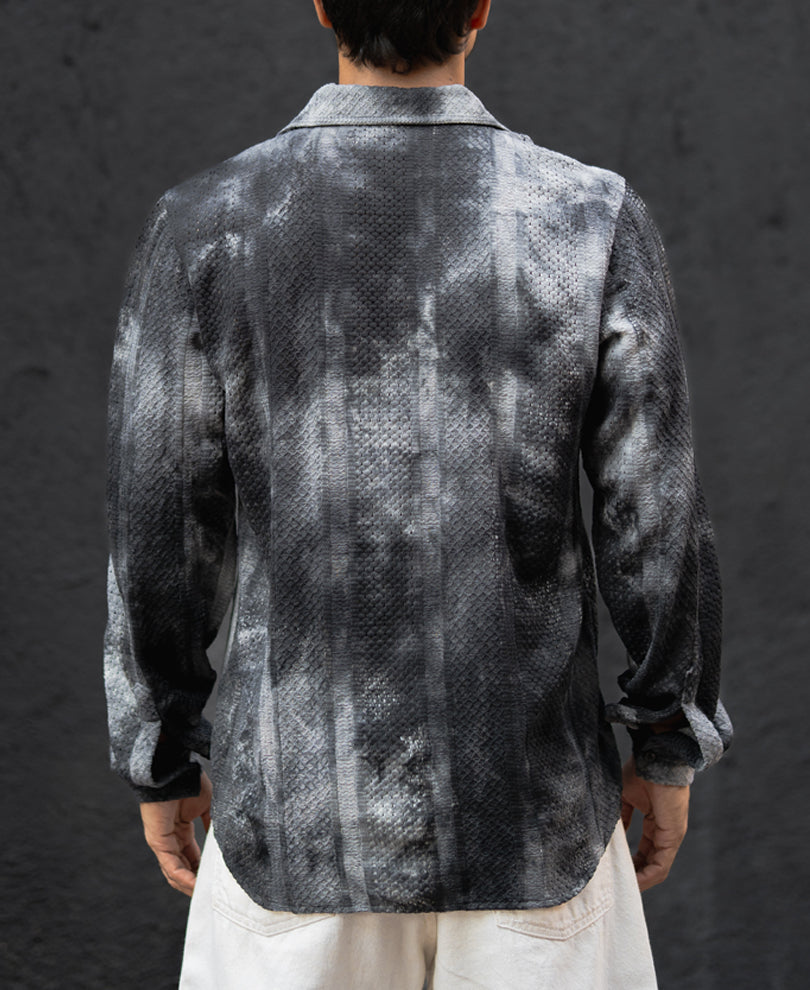 Black Tie Dye Print Regular Fit Full Sleeves Shirt