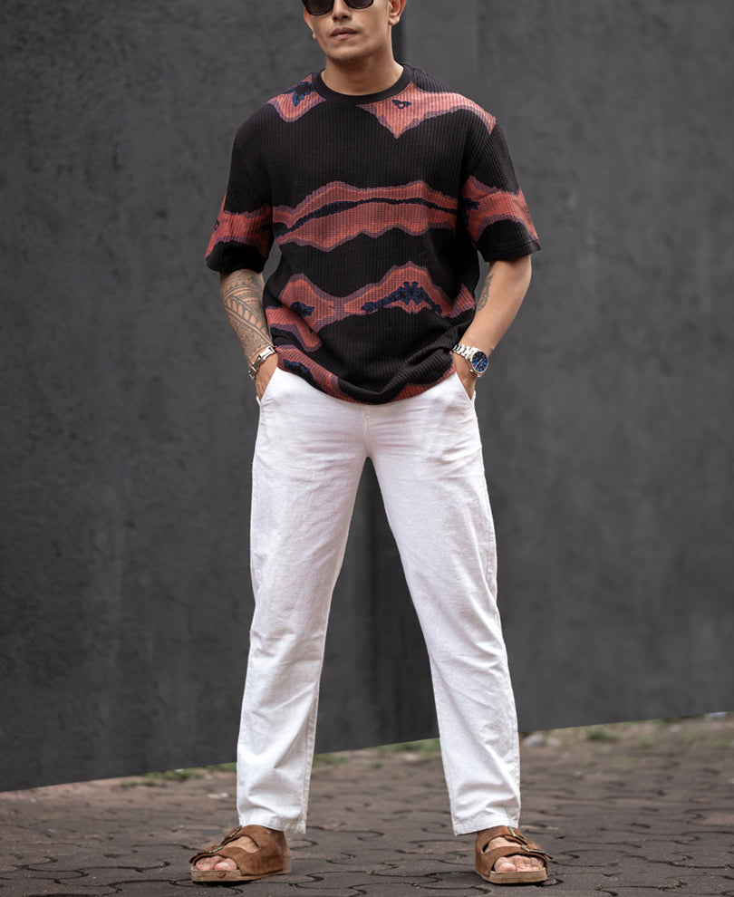 Black Waffle Oversized Half Sleeves T-Shirt
