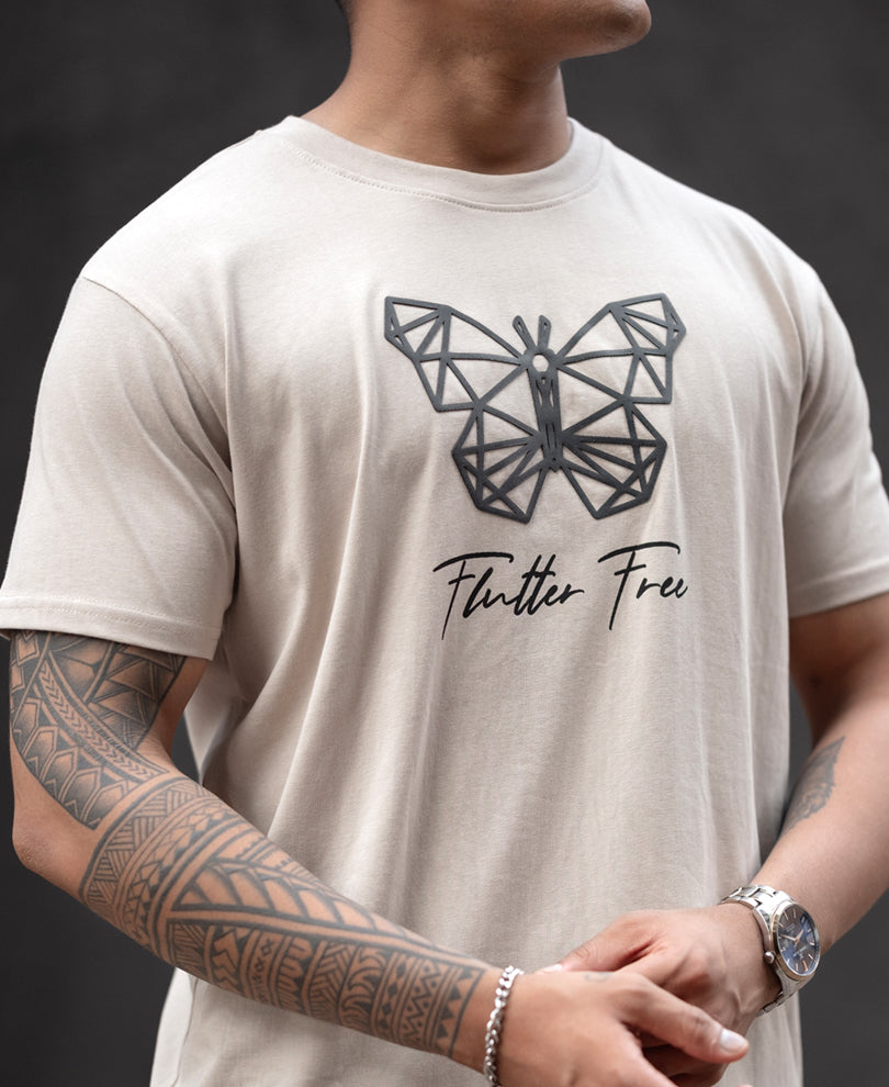 Oxford Tan Butterfly Print Regular Fit Half Sleeves T-Shirt