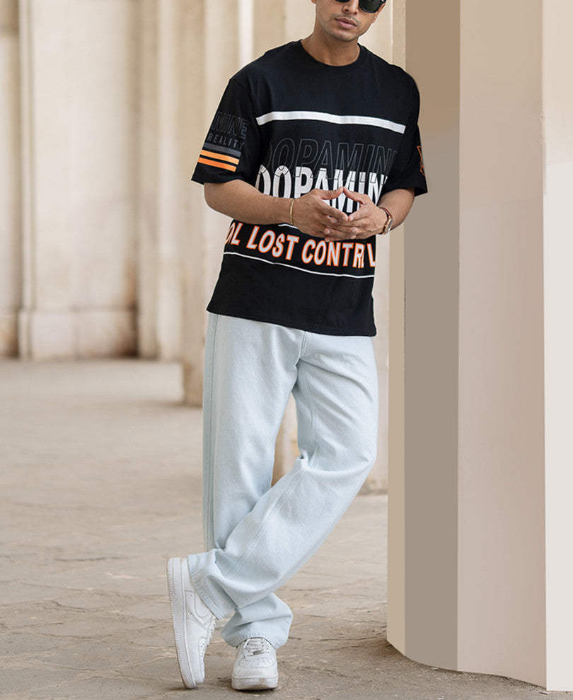 Black Oversized Half Sleeves Printed T-Shirt