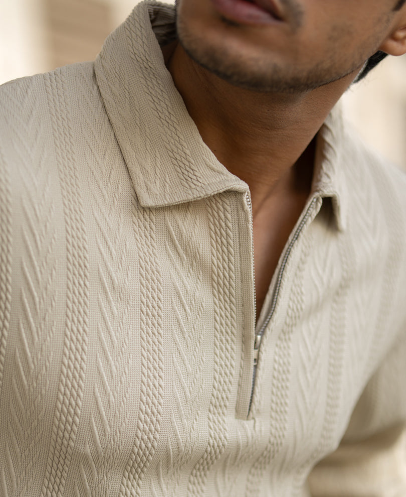 Oatmeal Ttextured Polo T-Shirt