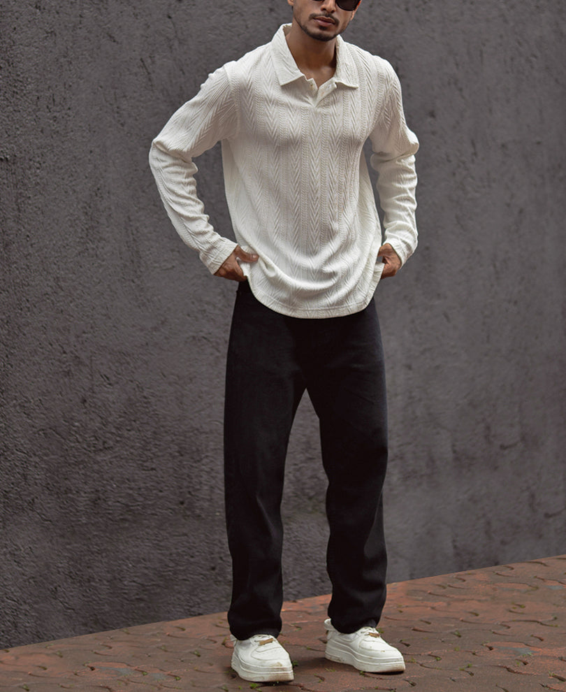 White Structured Regular Fit T-Shirt