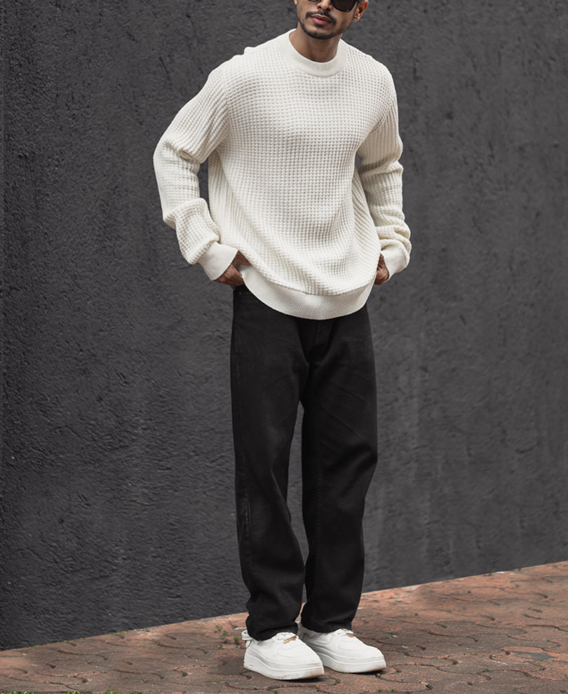 Off White Structured Regular Fit Full Sleeves T-Shirt