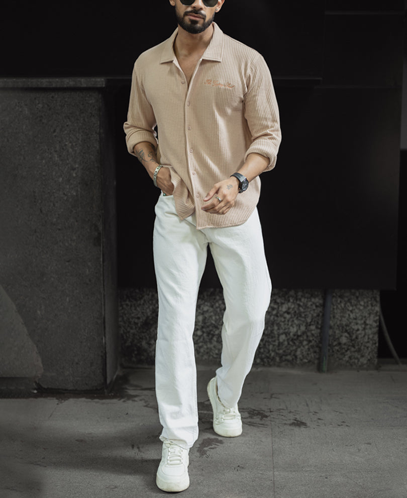 Peach Regular Fit Full Sleeves Structured Shirt