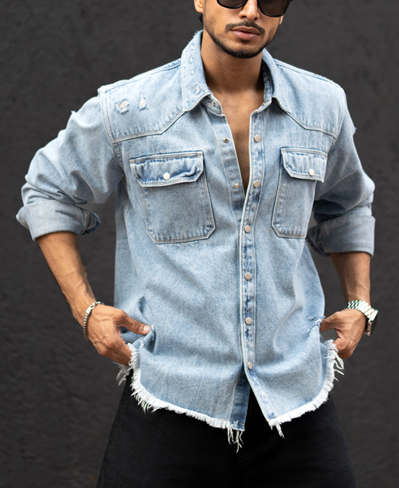 Blue Denim Regular Fit Full Sleeves Shirt