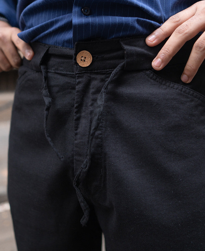Black Linen Regular Fit Pant