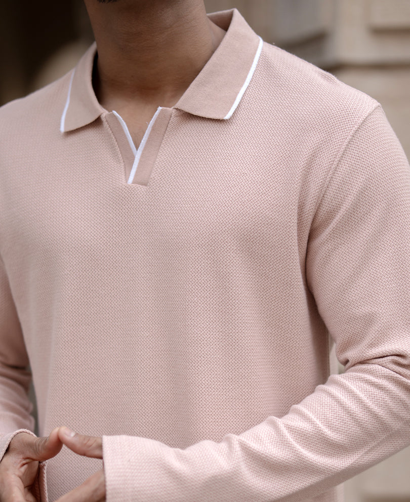 Dusty Peach Knitted Polo T-Shirt
