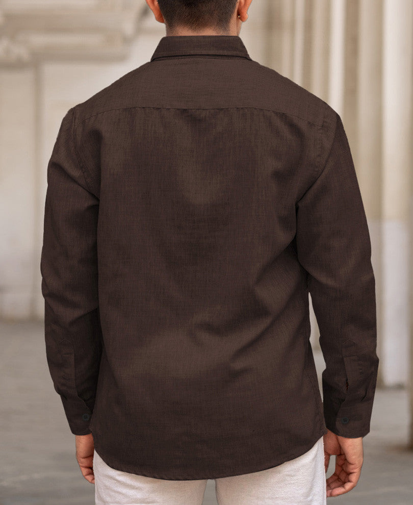 Coffee Brown Regular Fit Full Sleeves Shirt