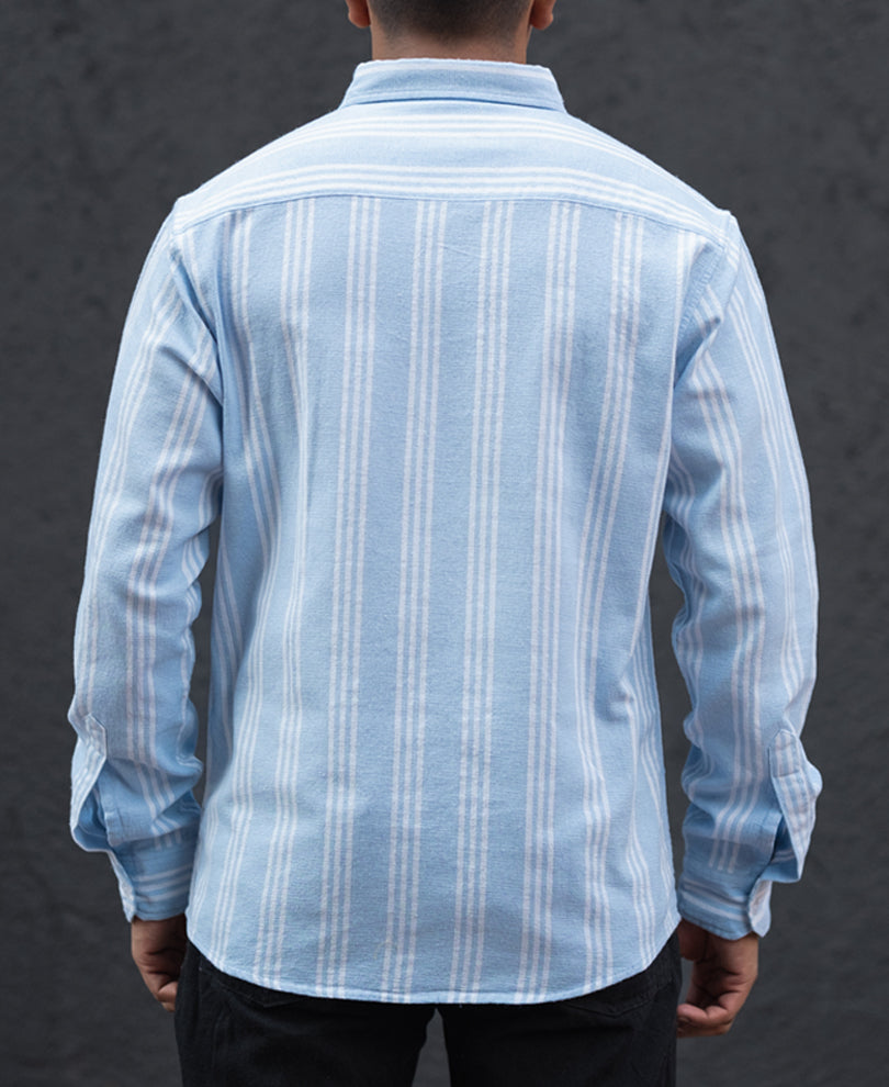 Sky Blue Stripes Regular Fit Full Sleeves Shirt