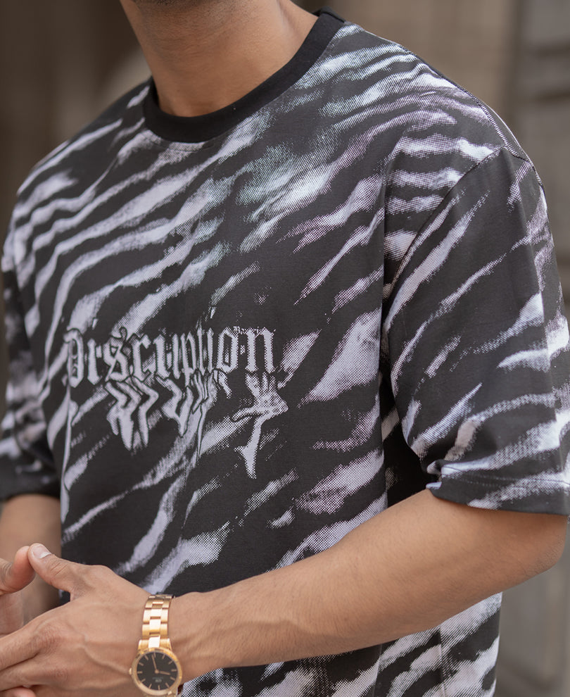 Black Abstract Print Oversized T-Shirt