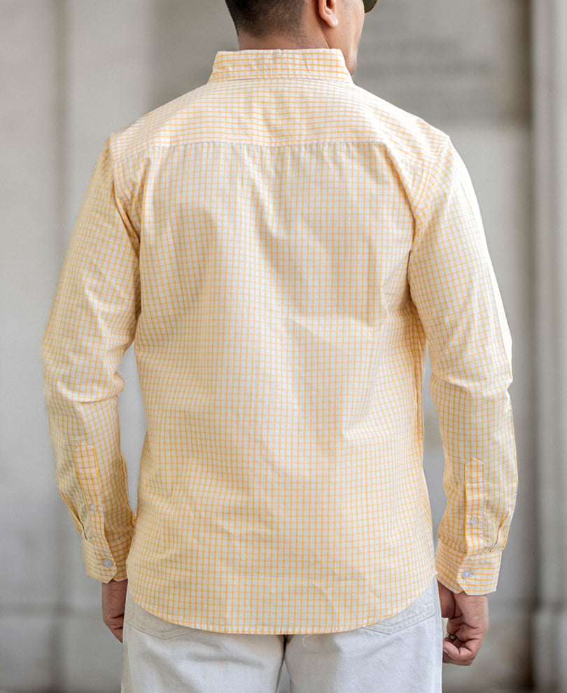Yellow Small Checked Regular Fit Full Sleeves Shirt
