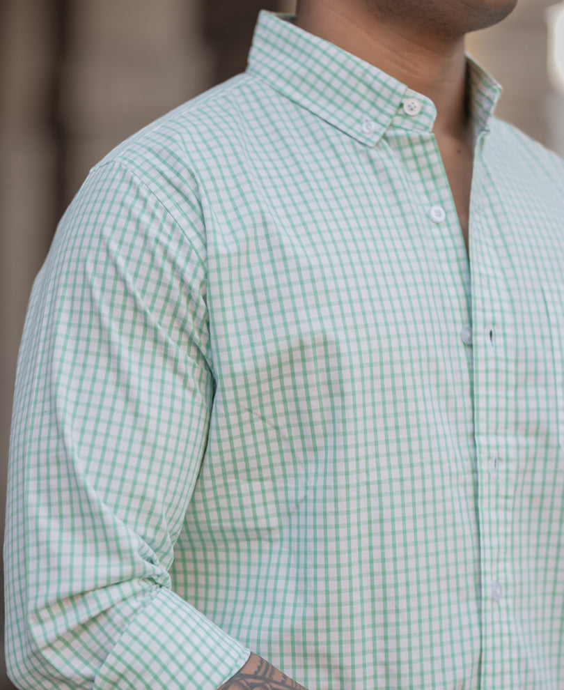 Green Small Checked Regular Fit Full Sleeves Shirt