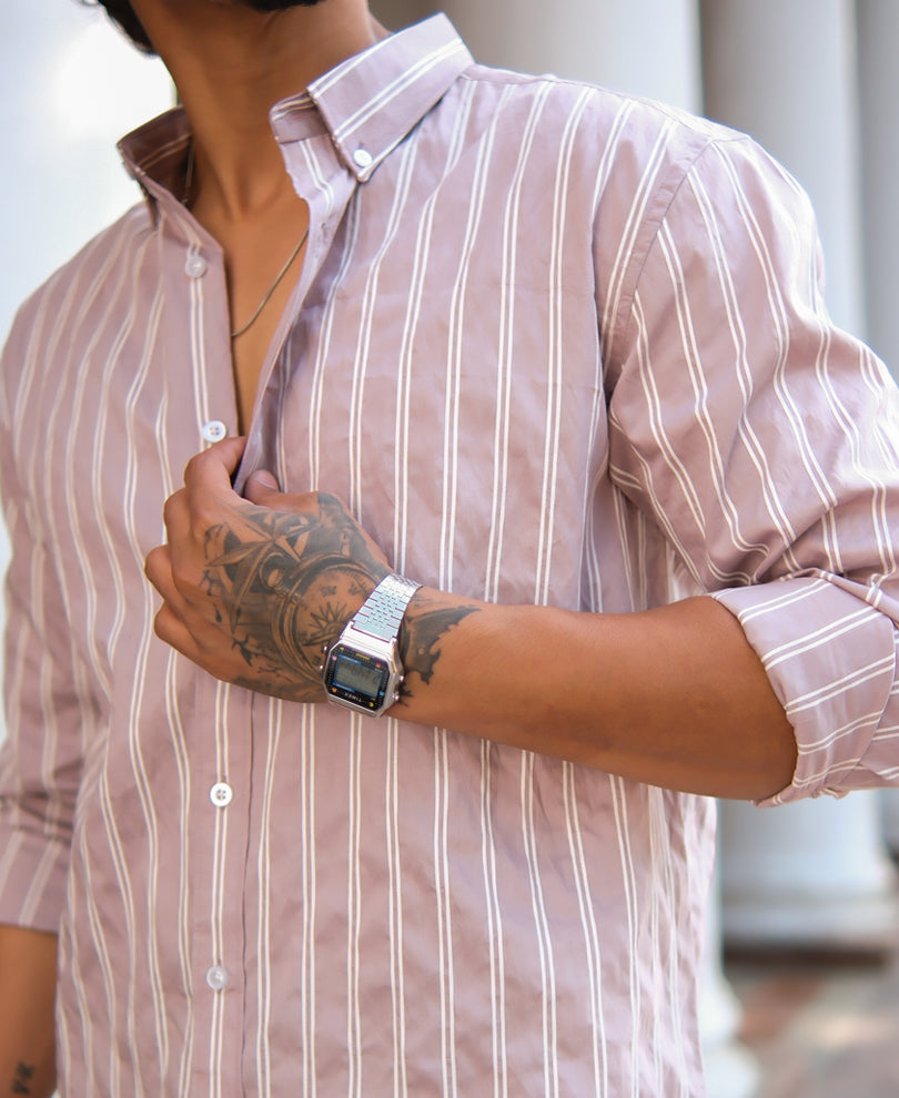Light Onion Stripes Regular Fit Full Sleeves Shirt