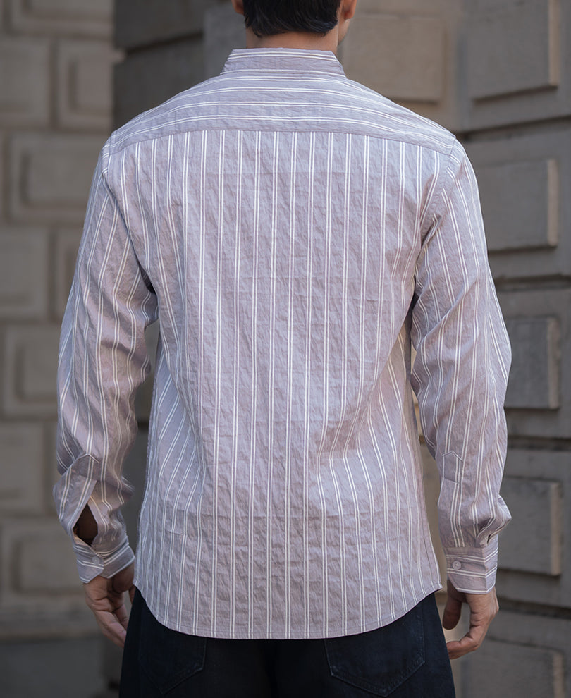 Beige Stripes Regular Fit Full Sleeves Shirt