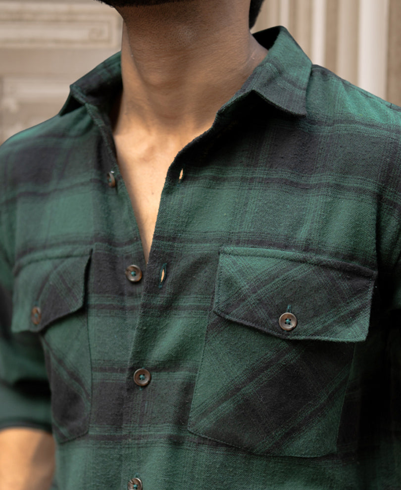 Green Checks Regular Fit Full Sleeves Shirt