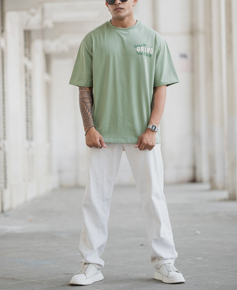 Sage Green Patch Print T-Shirt