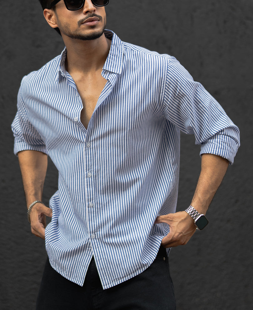 Blue And White Stripes Full Sleeves Regular Fit Shirt
