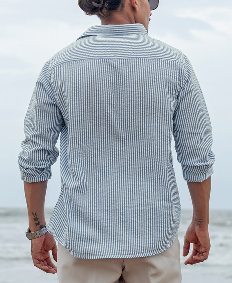 Blue Striped Full Sleeves Regular Fit Shirt