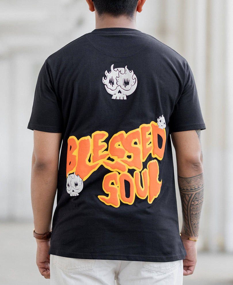 Black Contrast Print T-Shirt
