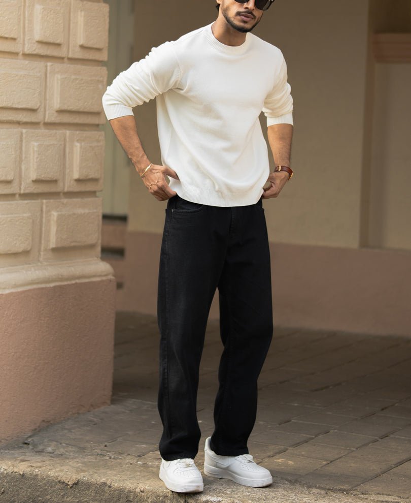White Regular Fit Full Sleeves T-Shirt