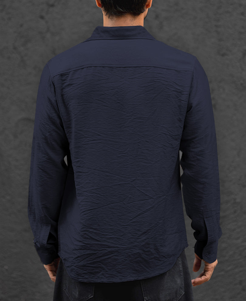Basic Blue Regular Fit Full Sleeves Shirt