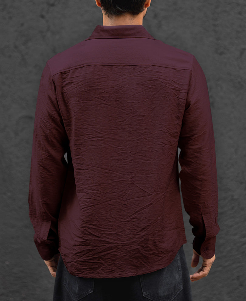 Wine Plain Regular Fit Full Sleeves Shirt
