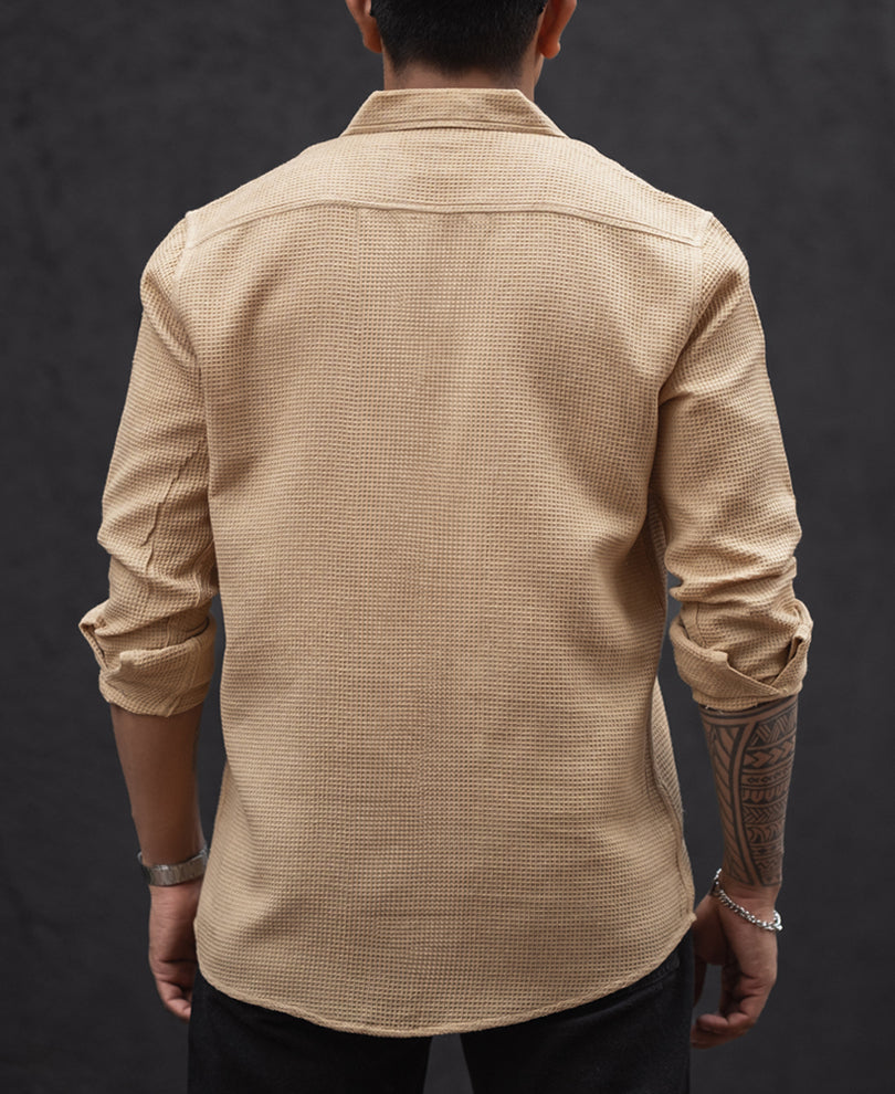 Beige Regular Fit Structured Full Sleeves Shirt