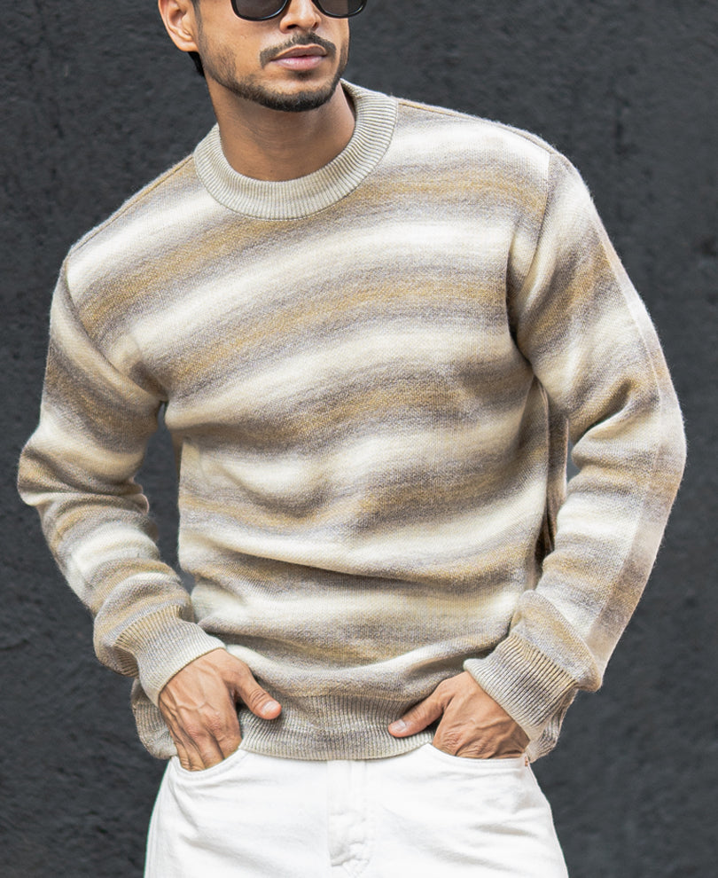 Multi Colour Striped Full Sleeves Regular Fit T-Shirt