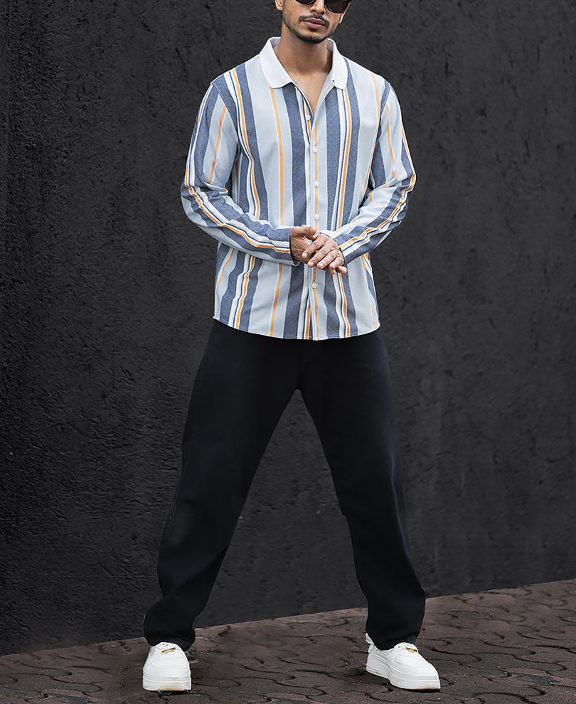 Multi Colour Striped Regular Fit Full Sleeves Shirt