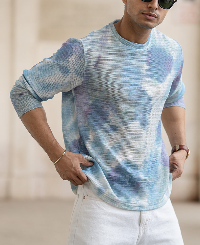 Multi Colour Tie Dye Print Regular Fit Full Sleeves T-Shirt
