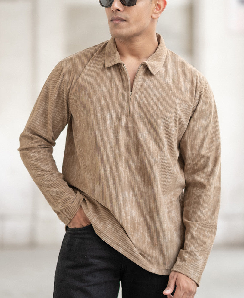 Beige Corduroy Regular Fit T-Shirt