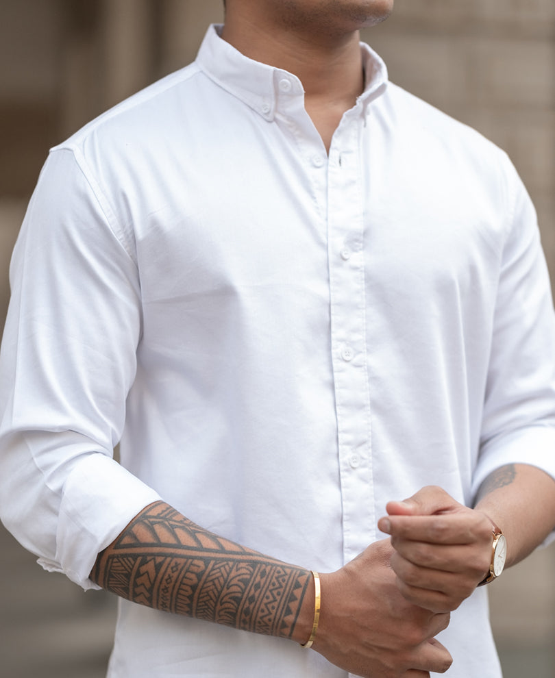 Basic White Regular Fit Full Sleeves Shirt
