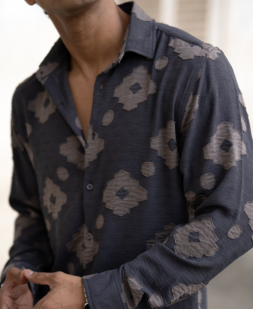 Grey Printed Regular Fit Full Sleeves Shirt