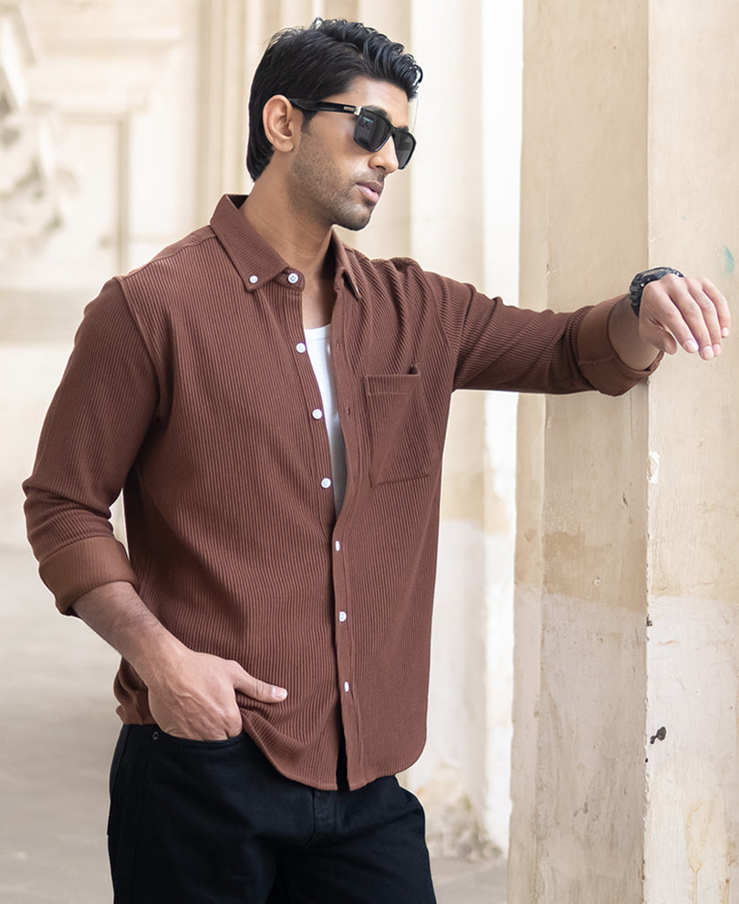 Cocoa Brown Regular Fit Full Sleeve Shirt
