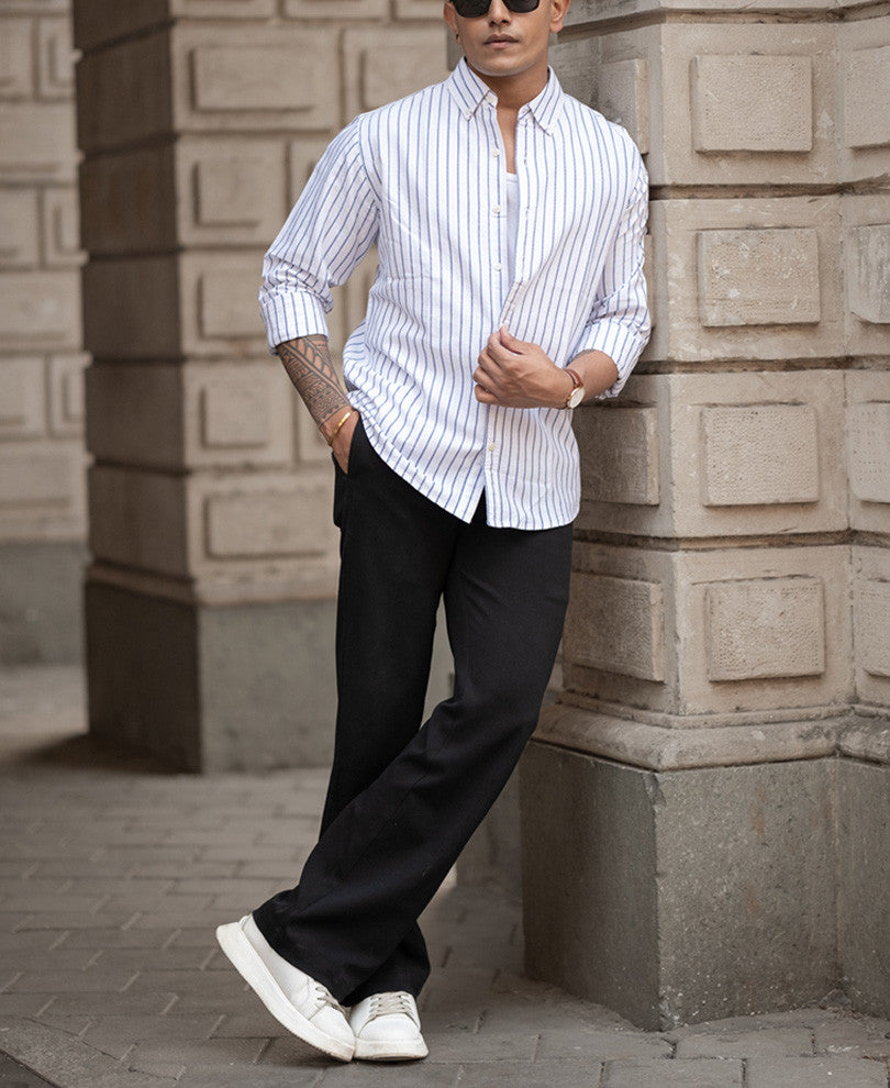 White And Blue Striped Regular Fit Shirt