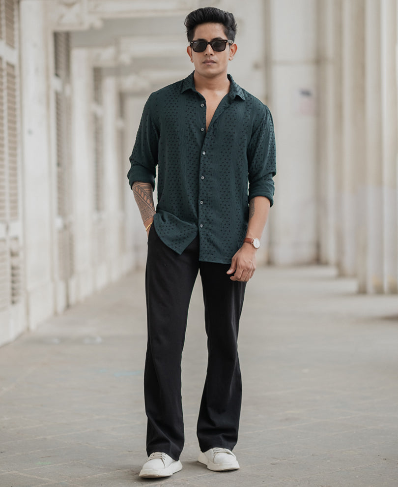 Green Structured Flowy Shirt
