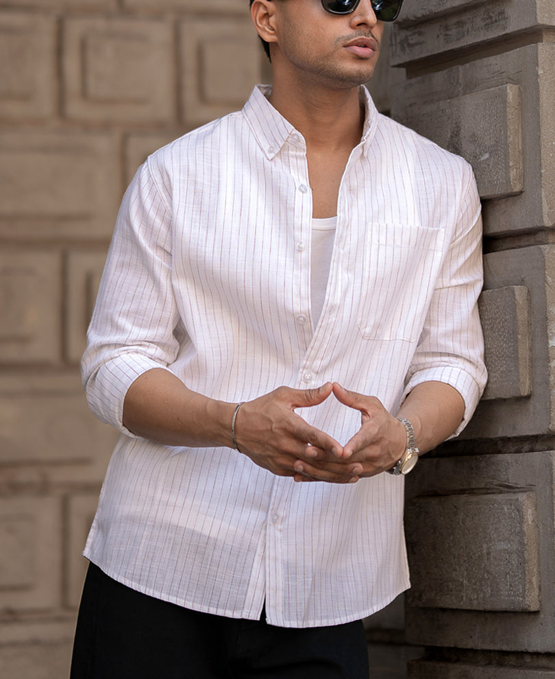 White And Beige Full Sleeves Regular Fit Shirt