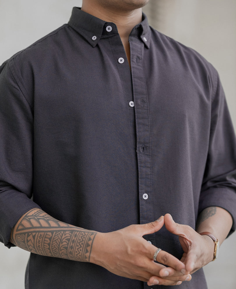 Dark Grey Micro Checks Shirt