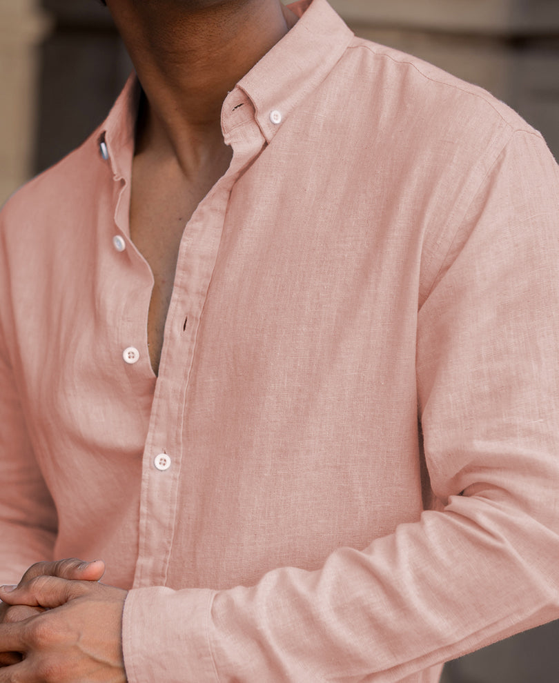 Peach Cotton Linen Regular Fit Full Sleeves Shirt