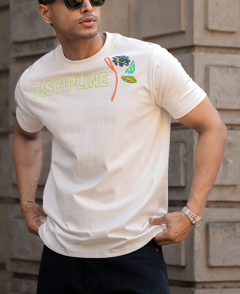 Off-White Discipline Print Regular Fit Half Sleeves T-Shirt