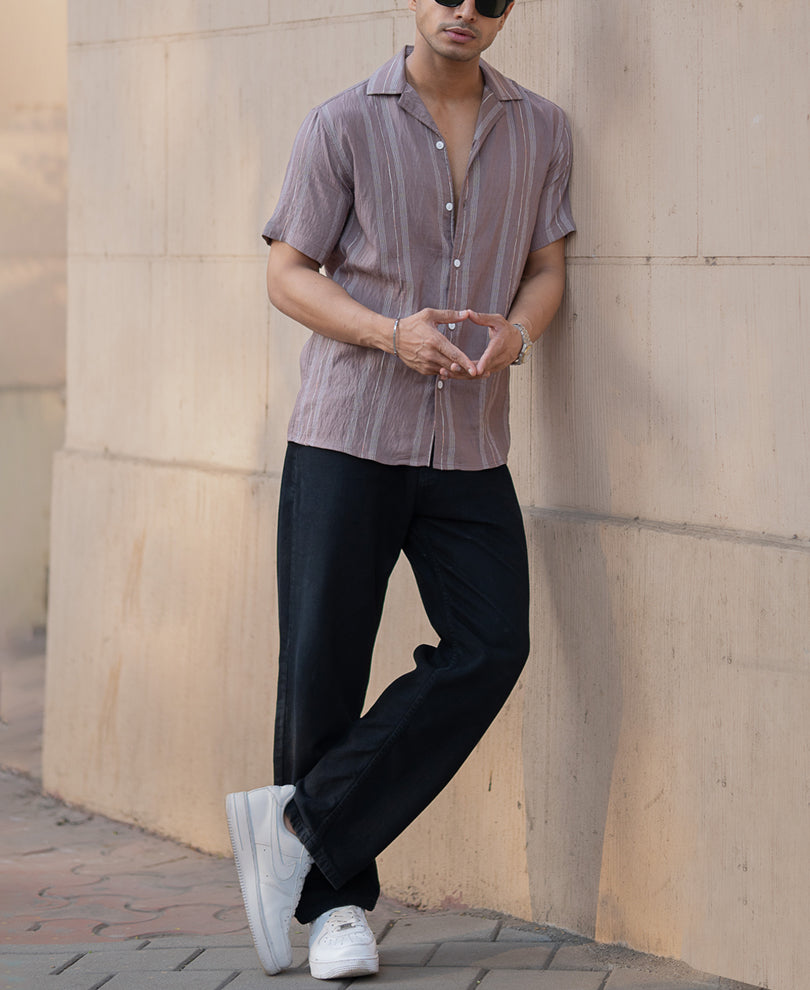 Dk Brown Micro Striped Flowy Shirt